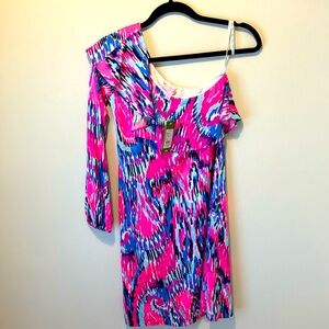 Lilly Pulitzer one sleeve silk jersey dress size XS